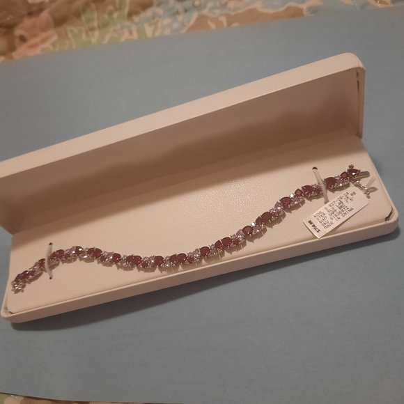 Sterling Silver Lab-Created Gemstone Cluster Heart Bracelet 7.5 in - Picture 2 of 6